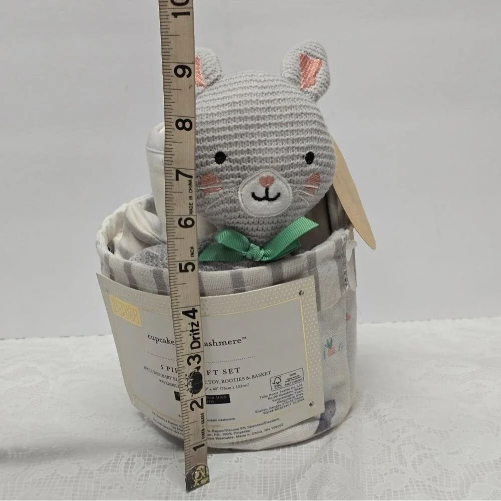 Cupcakes & Cashmere Bunny Rabbit Gift Set Blanket Basket Toy Hat Booties NWT